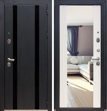 Дверь Зетта ПРЕМЬЕР3 3 КБ1 Кора в цвете чёрный F062 и белый венге с зеркалом